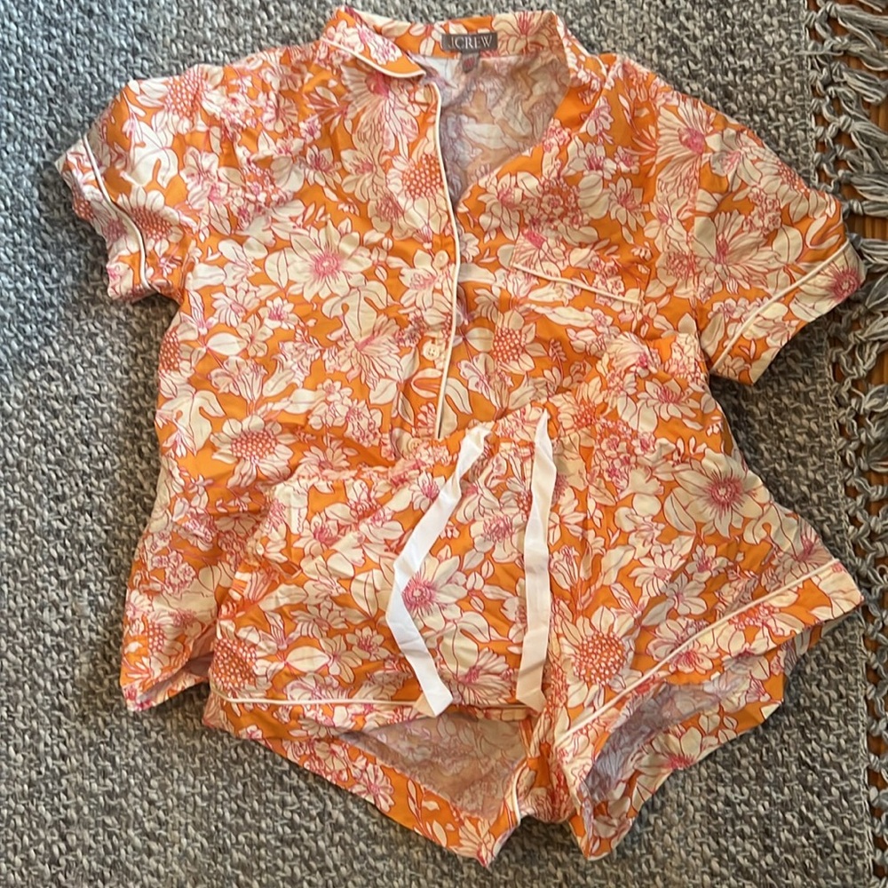 J.crew short-sleeve cotton poplin pajama set in orange floral. Worn 1x